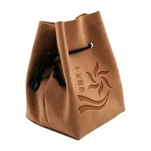 Custom Debossed Suede Leather Drawstring Bag Jewelry Gift Pouch with Square Bottom